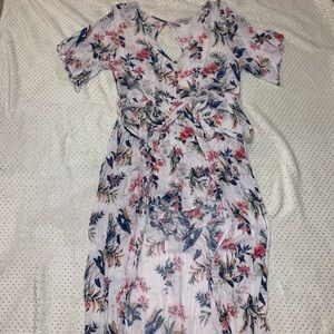 Floral White Short Sleeve Romper with Maxi Overlay